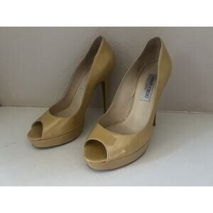 Jimmy Choo Womens Nude Patent Leather Luna Peep Toe Platform Pumps 39/9